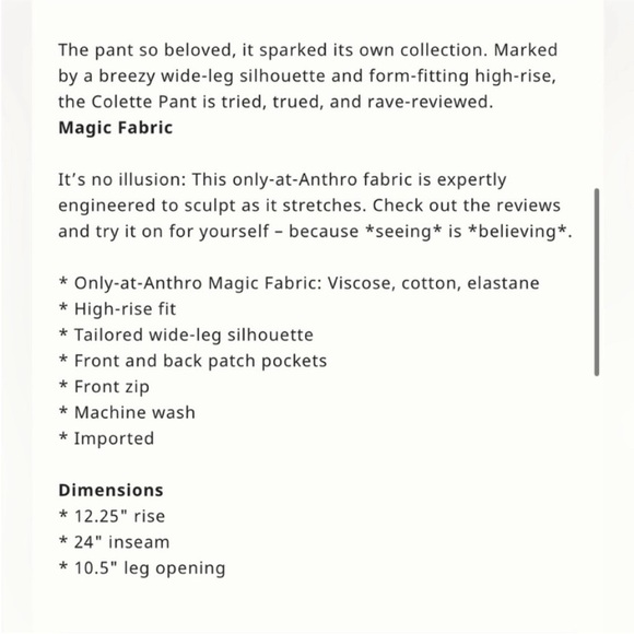 Anthropologie The Colette Cropped Wide-Leg Pants Size 33 NWT - Picture 15 of 16